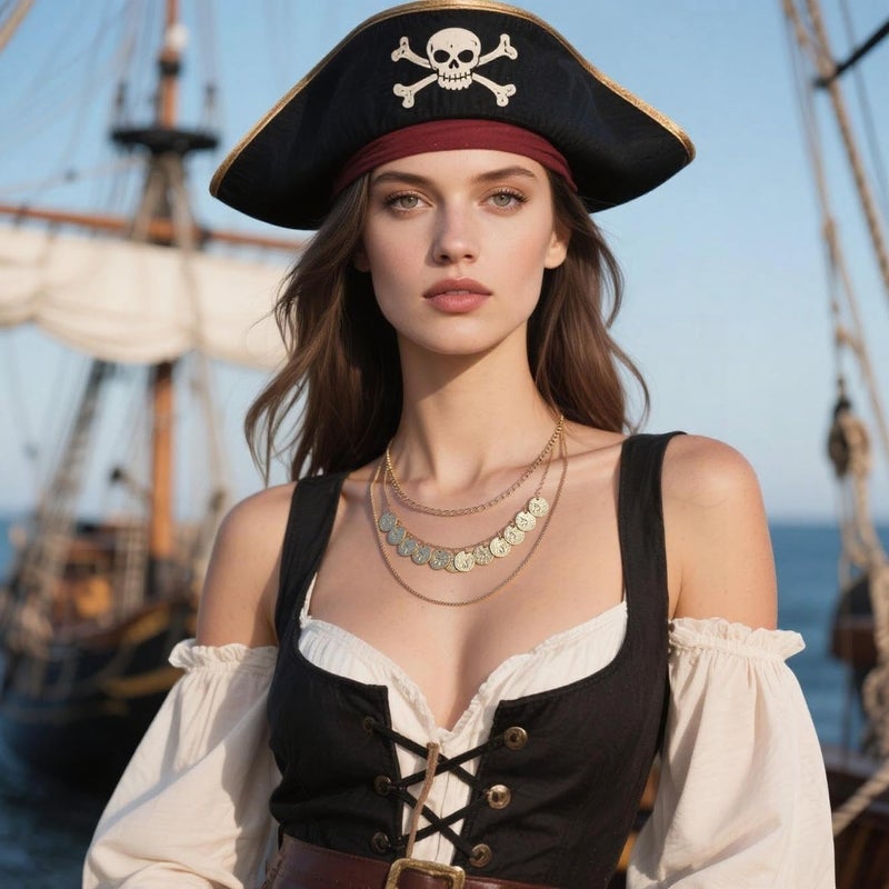 Starwo Gold Pirate Necklace for Women Vintage Chunky Layered Pirate Choker Necklaces Coin Pendant Chain Necklaces Punk 80s 90s Necklace Halloween Prom Pirates Costume Accessories - Image 2